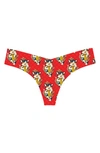 Commando Seamless Printed Thong In Lucky Kitty