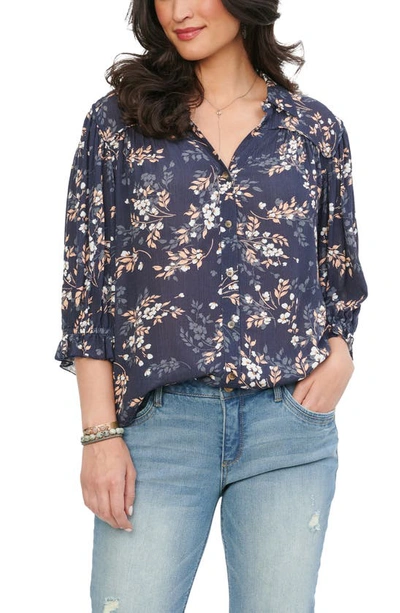 Wit & Wisdom Wit And Wisdom Floral Print Blouse In Osmu-outerspace/ Multi