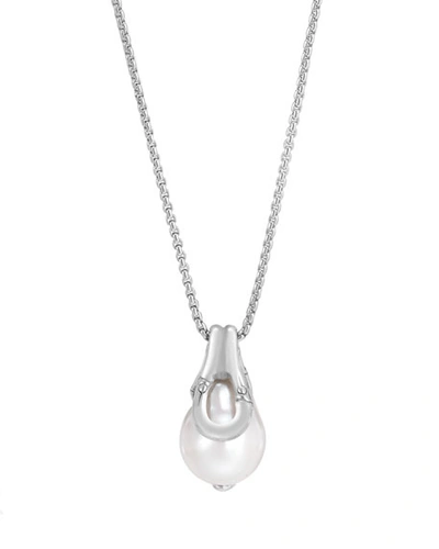 John Hardy Sterling Silver Bamboo Box Chain And Cultured Freshwater Pearl Pendant Necklace, 16 In White/silver