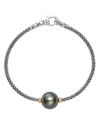 Lagos 18k Gold And Sterling Silver Luna Cultured Tahitian Pearl Single Station Bracelet In Black Pearl