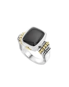 Lagos 'caviar Color' Medium Semiprecious Stone Ring In Black/silver