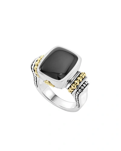 Lagos 'caviar Color' Medium Semiprecious Stone Ring In Black/silver