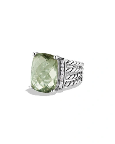 David Yurman Wheaton Ring With Prasiolite And Diamonds In Green/silver