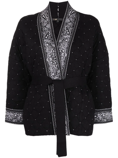 Maje Mondana Stud-embellished Quilted-knit Cardigan In Black