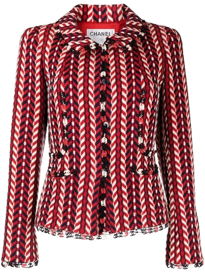 Pre-owned Chanel 2004 Cc-trim Single-breasted Jacket In Red