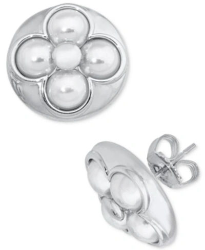 Majorica Sterling Silver Imitation Pearl Flower Stud Earrings In White