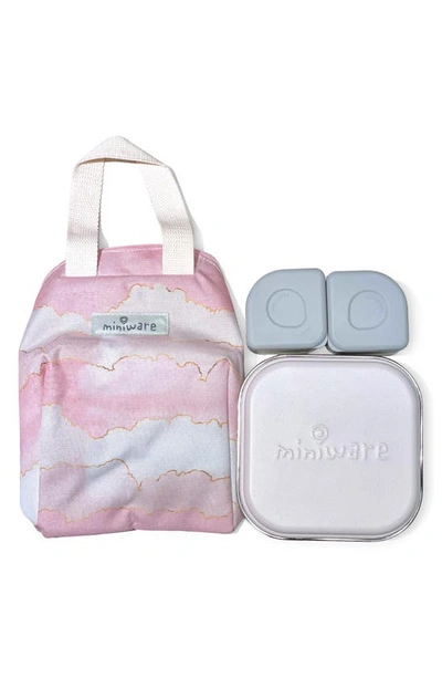 Miniware Babies'  Grow Bento Box & Lunch Tote Set In Cotton Candy Grey