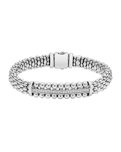 Lagos Sterling Silver Caviar Spark Diamond Bar Station Bracelet In White/silver