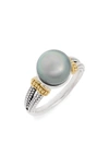 Lagos 18k Gold And Sterling Silver Luna Cultured Tahitian Pearl Ring In Black Pearl