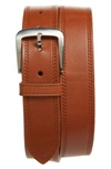 Shinola Double Stitch Leather Belt In Bourbon