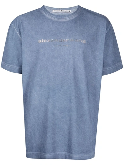 Alexander Wang Acid Wash Logo-print T-shirt In Blue | ModeSens