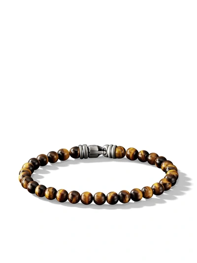 David Yurman Sterling Silver Spiritual Beads Tiger Eye Bracelet In Silver/brown