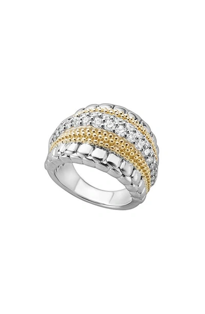 Lagos 18k Gold And Sterling Silver Diamond Lux Large Ring In White/silver