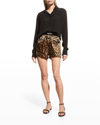 Tom Ford Logo Leopard Print Shorts In Brown