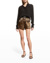 Tom Ford Logo Leopard Print Shorts In Neutrals