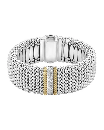 Lagos 18k Gold & Sterling Silver Diamond Lux Single Station Bracelet, 23mm In White/silver
