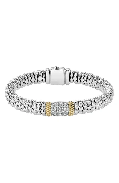 Lagos 18k Gold & Sterling Silver Diamond Lux Pave Station Bracelet, 10mm In White/silver