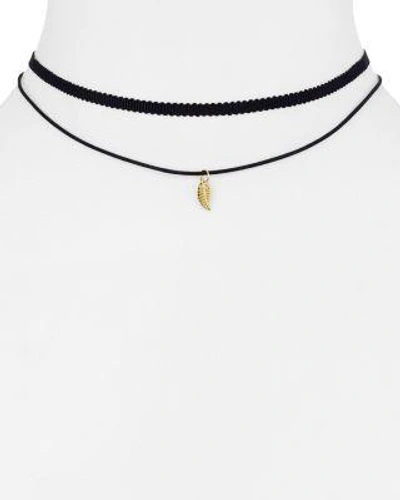 Jules Smith 'tiny Leaf - Ceres' Choker Necklace In Gold/ Black