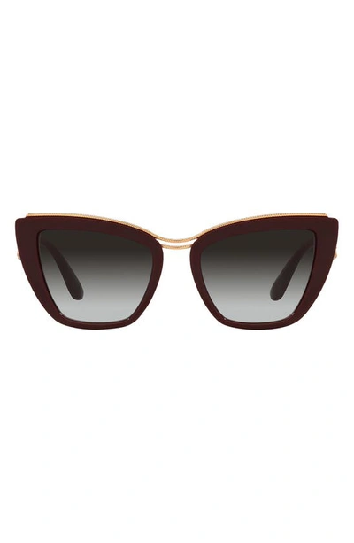 Dolce & Gabbana 54mm Gradient Cat Eye Sunglasses In Bordeaux/ Gradient Grey