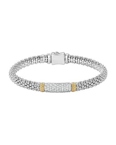 Lagos 18k Gold & Sterling Silver Diamond Lux Pave Station Bracelet, 6mm In White/silver