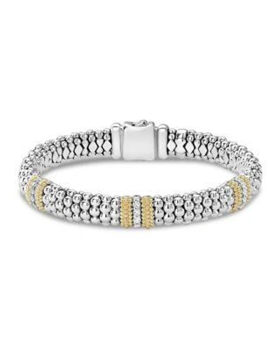 Lagos 18k Gold & Sterling Silver Diamond Lux Three Station Bracelet, 9mm In White/silver
