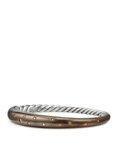 David Yurman Pure Form Mixed Metal Smooth Bracelet With Cognac Diamonds, Bronze & Sterling Silver In Brown