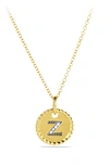 David Yurman Cable Collectibles Initial Pendant With Diamonds In Gold On Chain, 16-18 In Z