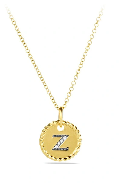 David Yurman Cable Collectibles Initial Pendant With Diamonds In Gold On Chain, 16-18 In Z