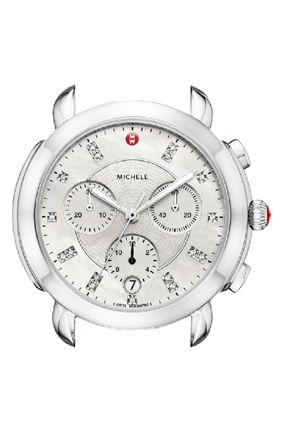 Michele Sidney Stainless Steel Watch Head With Diamonds In Silver