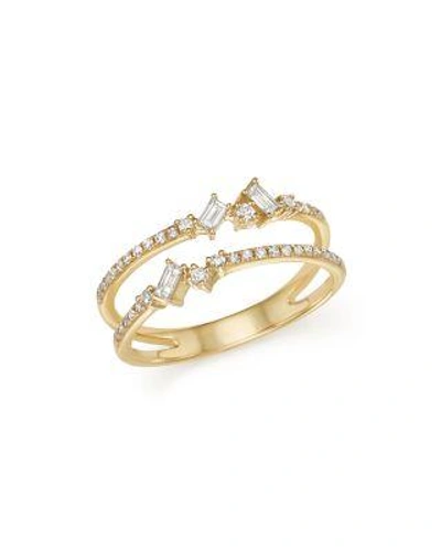 Kc Designs 14k Yellow Gold Mosaic Diamond Double Bar Ring In White/gold