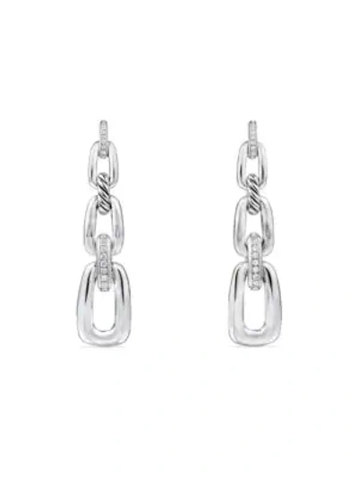 David Yurman Wellesley Link Diamonds And Sterling Silver Convertible Chain Drop Earrings In White/silver