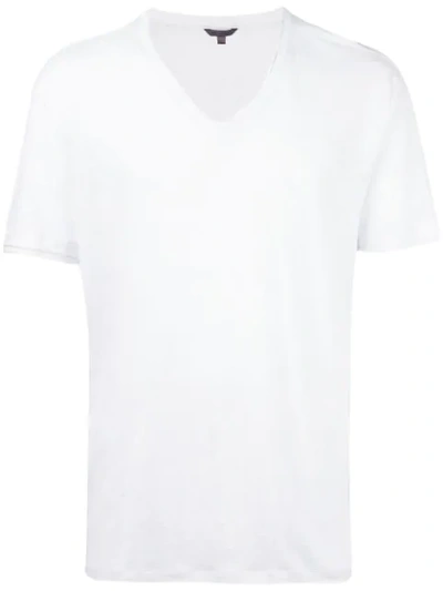John Varvatos Slub-knit V-neck T-shirt, Black In Salt
