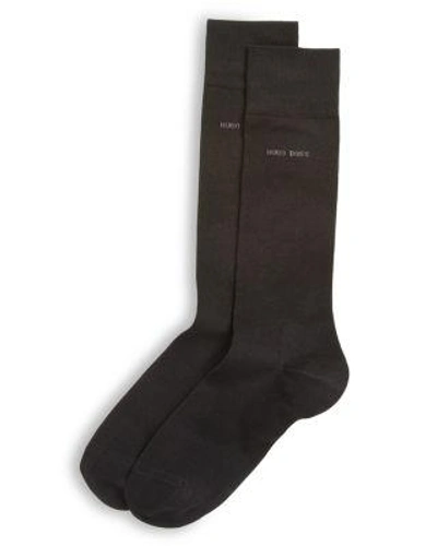Hugo Boss Mercerized Cotton Solid Socks In Black