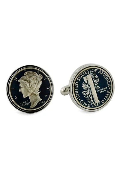 David Donahue Sterling Silver Mercury Dime Cuff Links In Blue