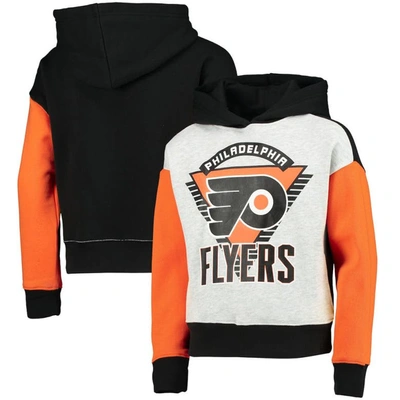 Outerstuff Kids' Girls Youth Heathered Gray/black Philadelphia Flyers Let's Get Loud Pullover Hoodie In Heather Gray