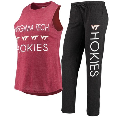Concepts Sport Women's  Black, Maroon Virginia Tech Hokies Tank Top And Pants Sleep Set In Black,maroon