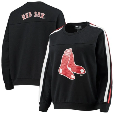 The Wild Collective Women's  Black Boston Red Sox Perforated Logo Pullover Sweatshirt