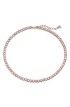 Amina Muaddi Tennis Necklace In Light Rose Crystals Sil Base