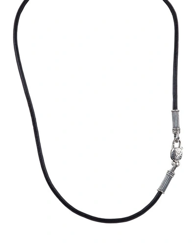 Konstantino 20" Men's Leather Cord Necklace In Sterling Silver/ Black