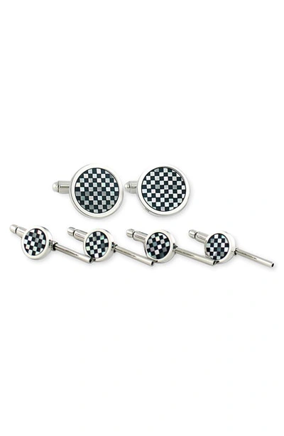 David Donahue Sterling Silver, Mother Of Pearl & Onyx Checkerboard Stud & Cufflink Set