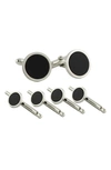 David Donahue Sterling Silver & Onyx Inlay Stud & Cufflink Set