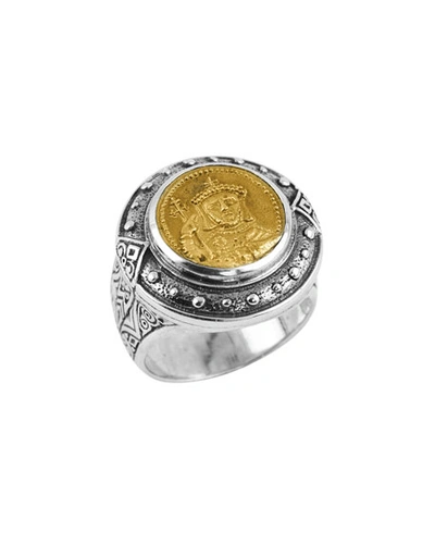 Konstantino Men's Byzantium Sterling Silver Bronze Coin Ring