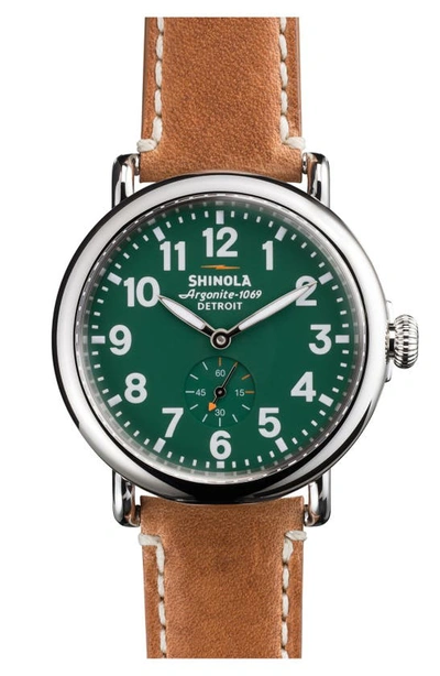 Shinola 'the Runwell' Leather Strap Watch, 41mm In Brown/ Green