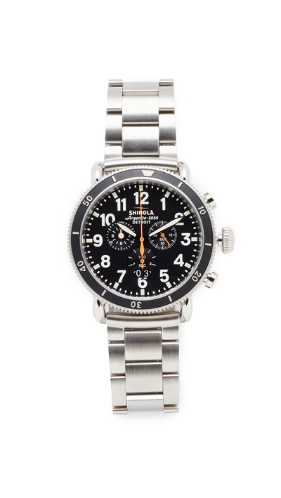 Shinola 'the Runwell Chrono' Bracelet Watch, 48mm In Silver/ Black