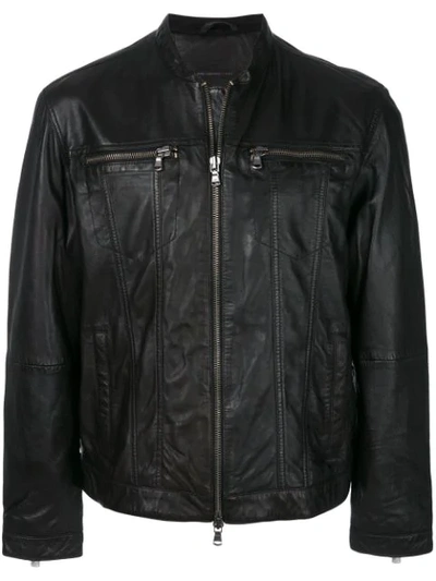 John Varvatos Star Usa Leather Band Collar Moto Jacket In Black