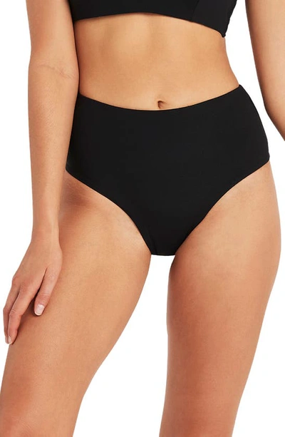 Sea Level High Waist Cheeky Bikini Bottoms In Black