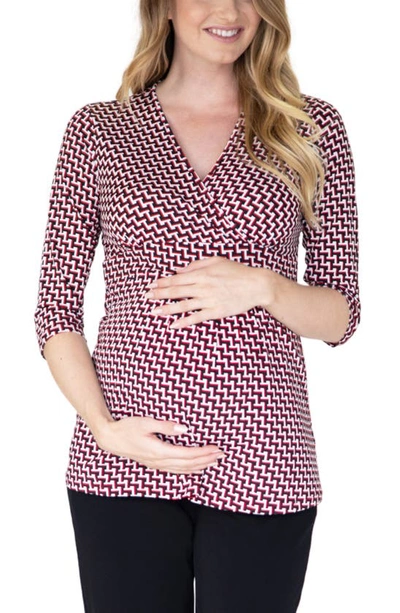 Angel Maternity Surplice Maternity/nursing Top In Black/ Red