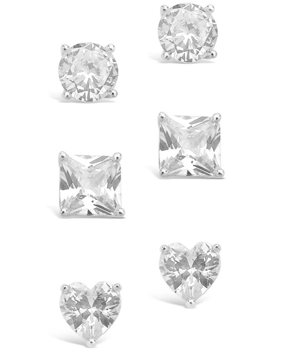 Sterling Forever Silver Cz Set Of 3 Statement Studs