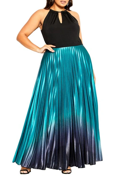 City Chic Ombré Pleated Sleeveless Maxi Dress In Black