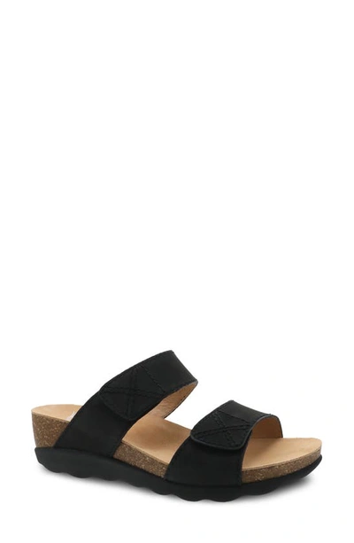 Dansko Maddy Wedge Slide Sandal In Black Milled Nubuck